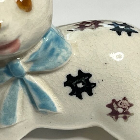 VTG Cute Stuffed Bear Figurine on 4 Legs Ceramic Blue Ribbon Bow Japan 3"x1" - Picture 11 of 13